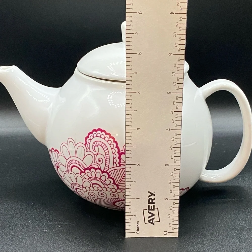 David’s Tea Round Tea Pot with Red Mandala
